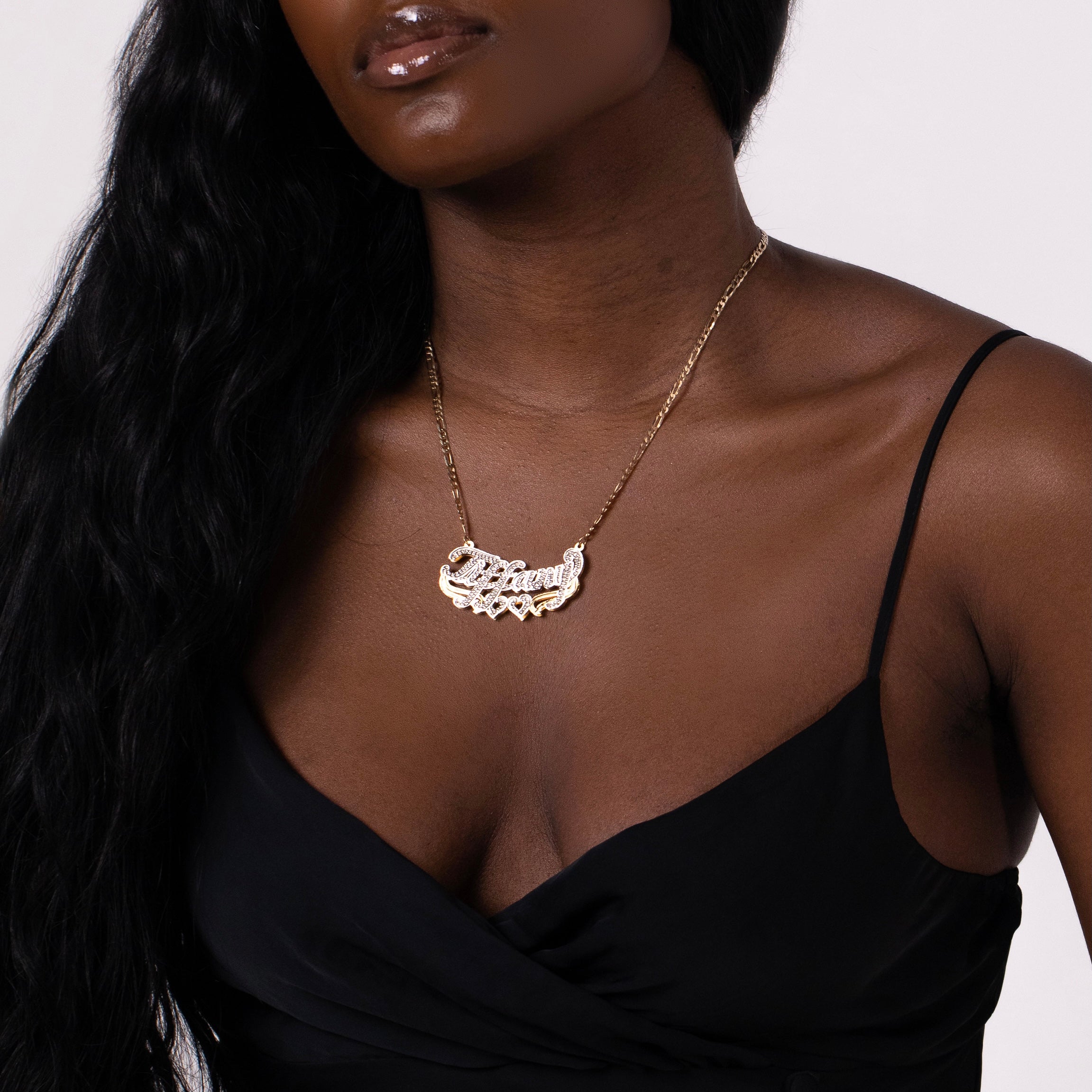 3D Double Hearts Double Plated Custom Name Necklace