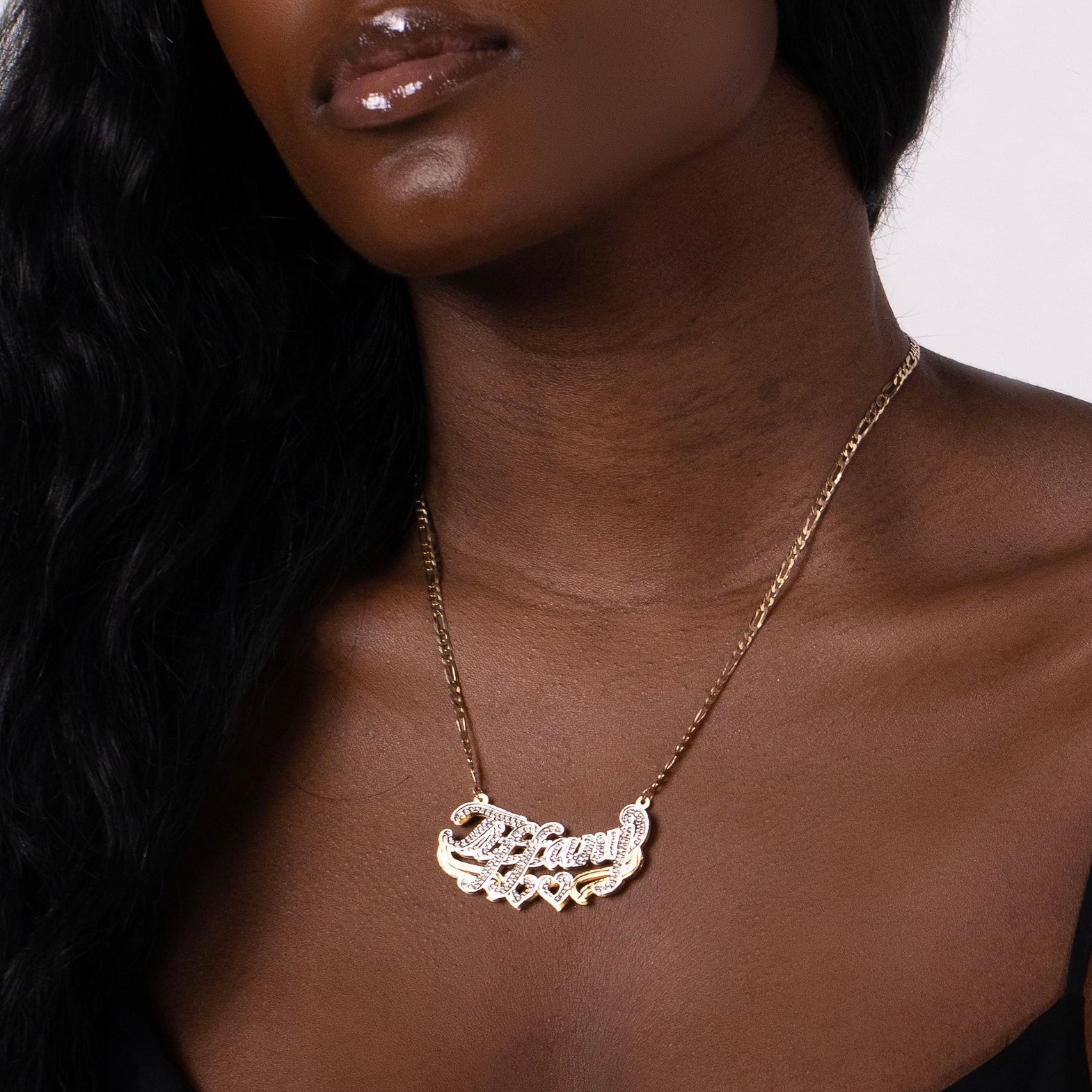 3D Double Hearts Double Plated Custom Name Necklace