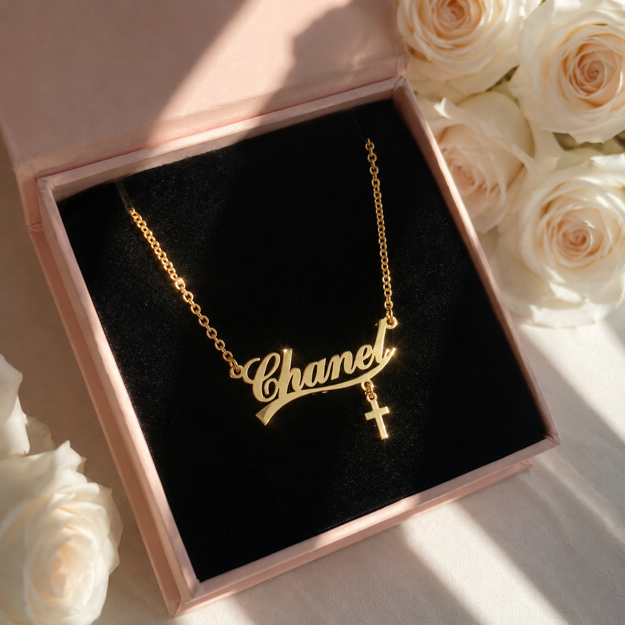 Cross charm custom name necklace