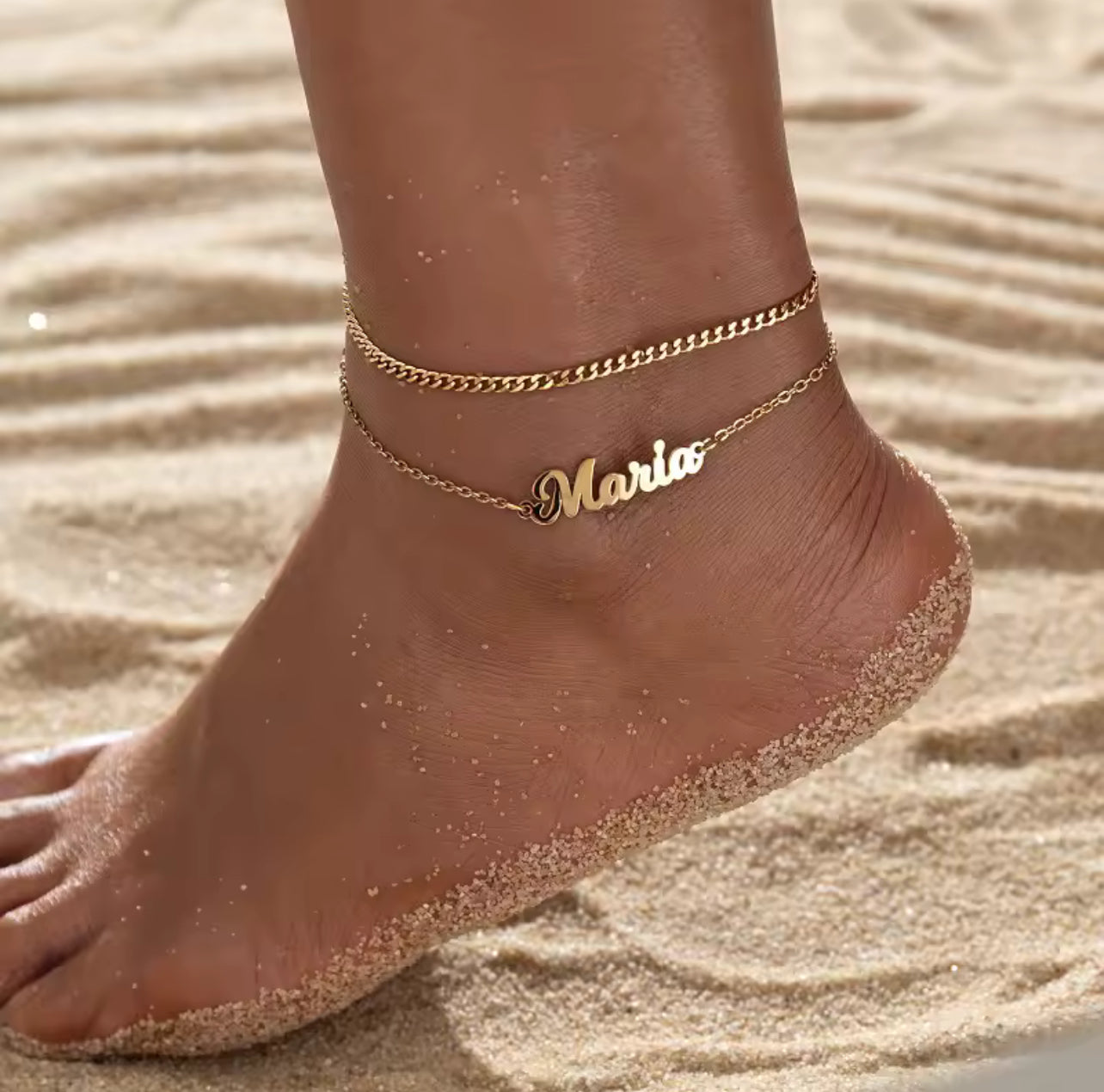Cuban Double chain Custom Name Anklet