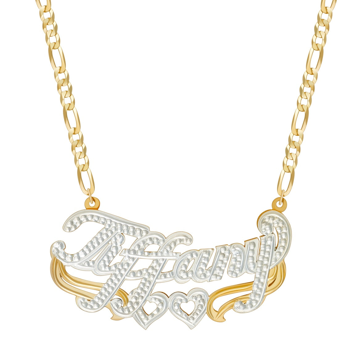 3D Double Hearts Double Plated Custom Name Necklace