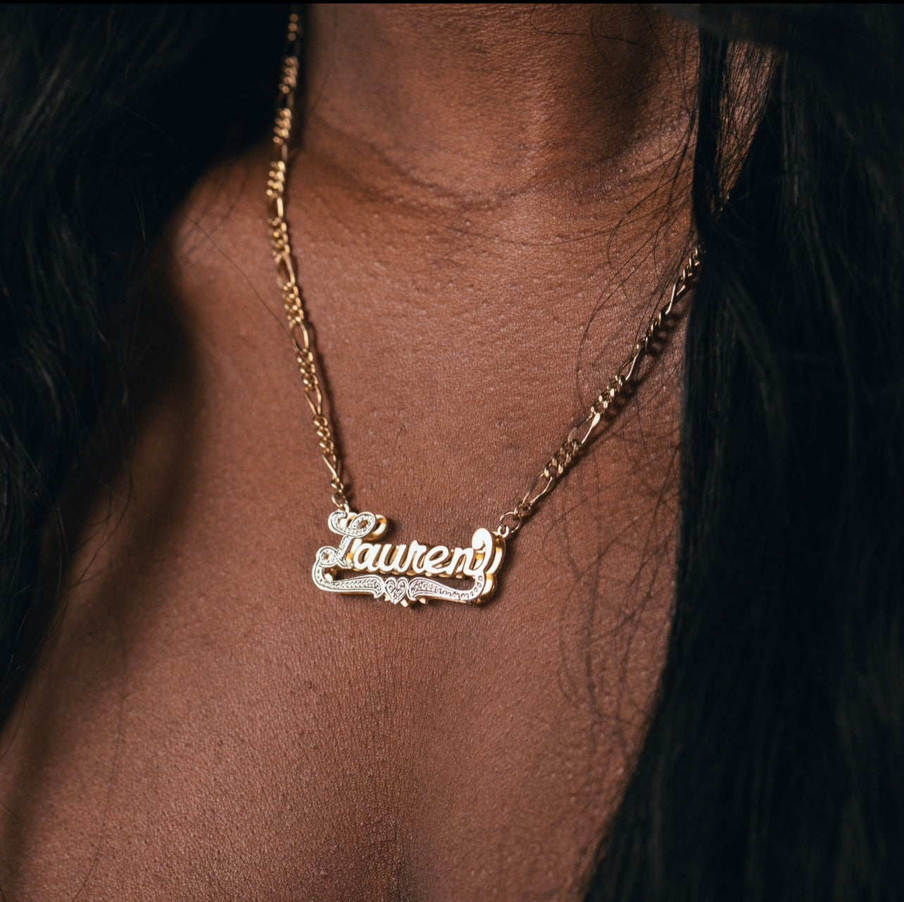 Double Plated 2-tone Heart Custom Name Necklace