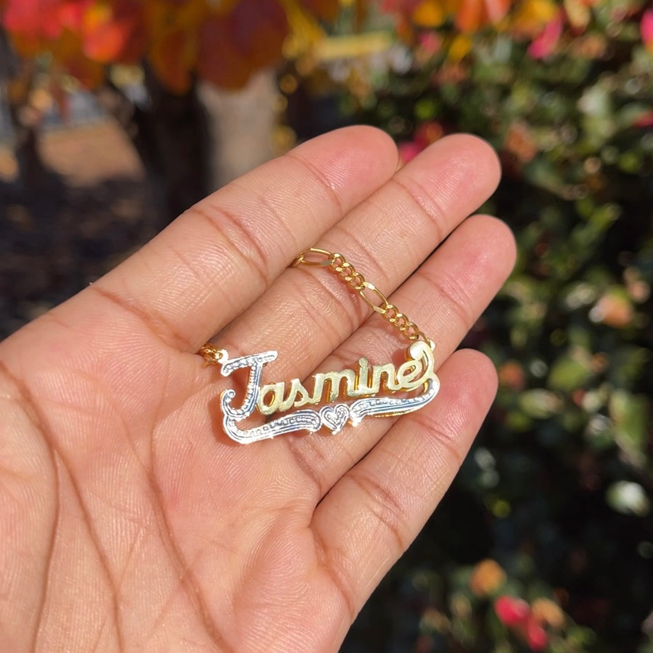 Double Plated 2-tone Heart Custom Name Necklace