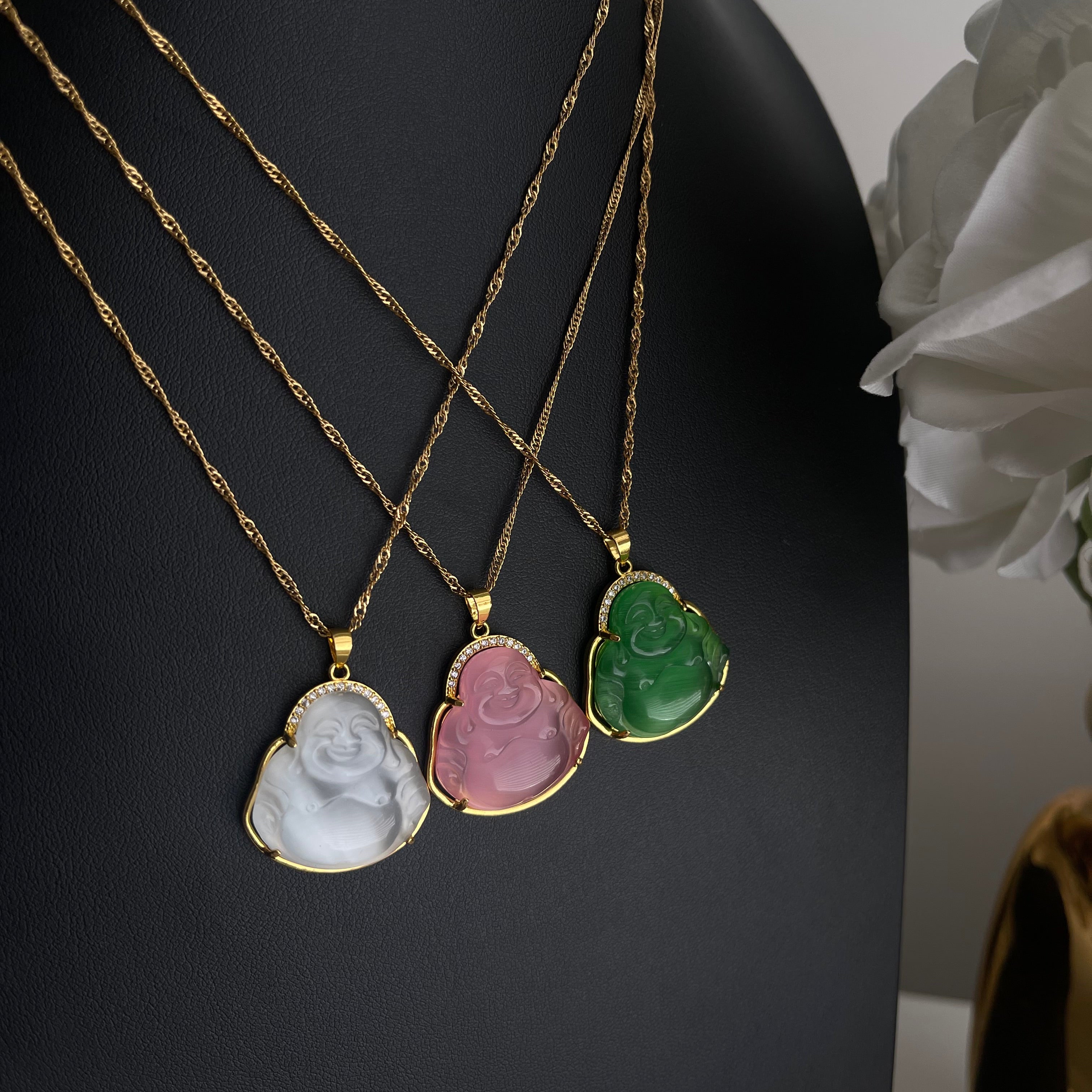 Buddha Necklace White buddha necklace Pink buddha necklace Green buddha necklace