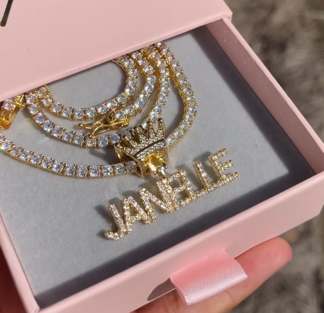 Mini ICY Crown Diamond Custom Name Necklace