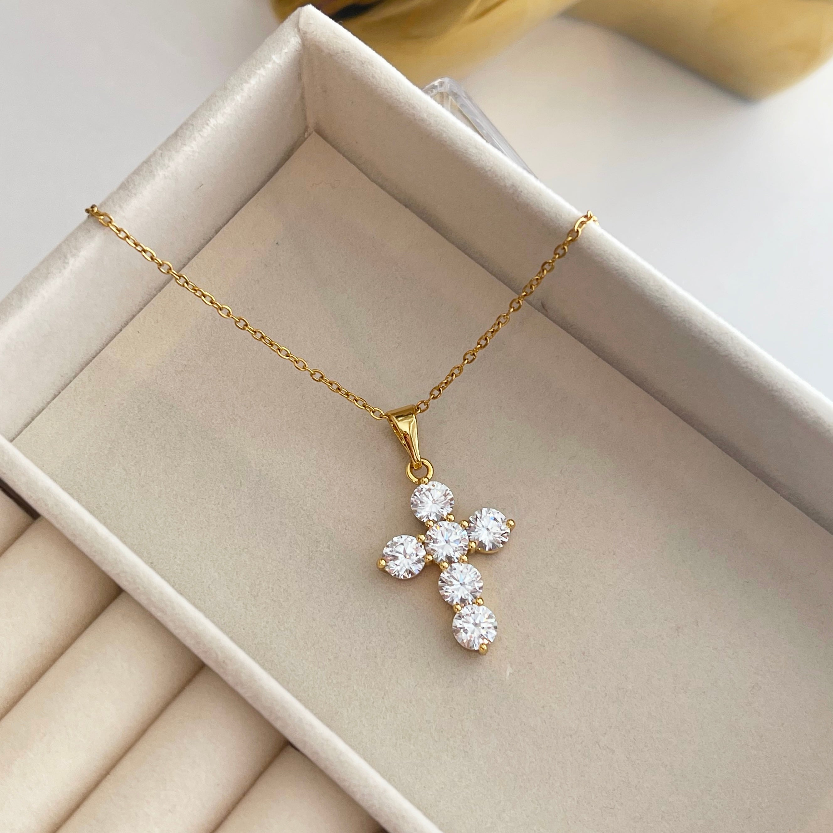 Gold cz cross necklace