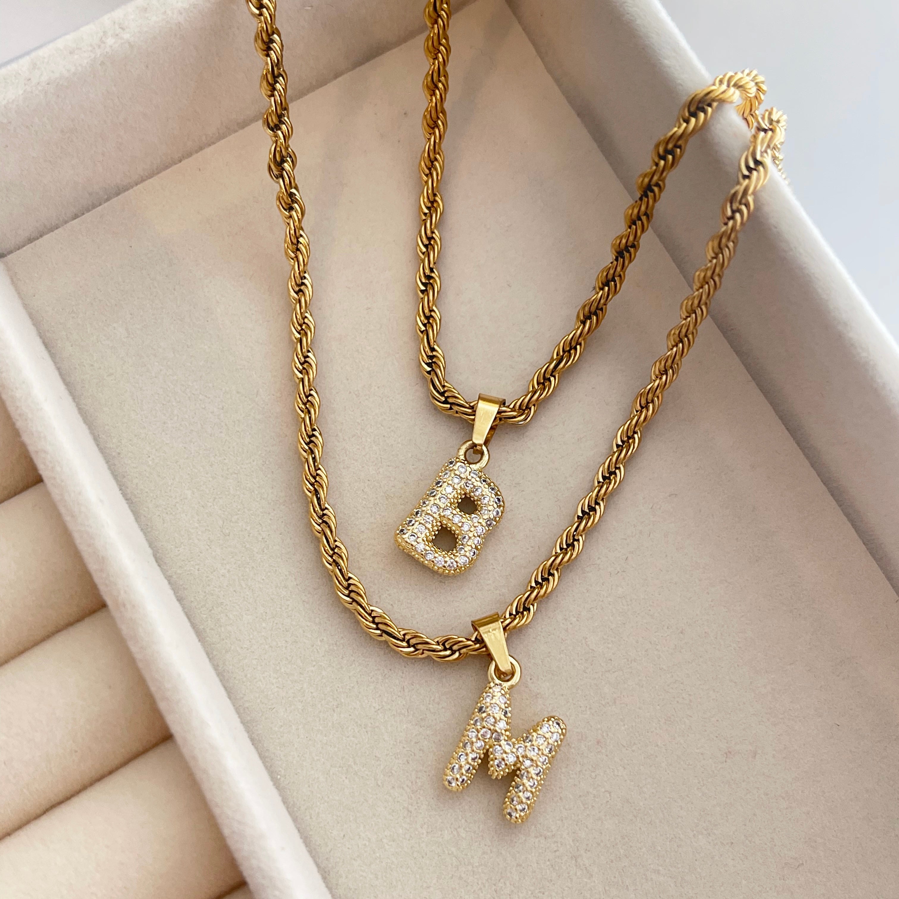 Mini Bubble letter initial necklace