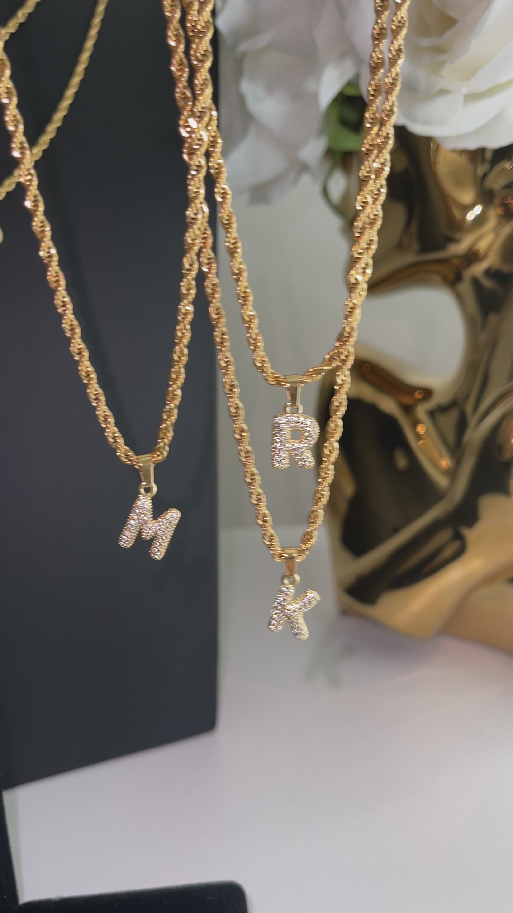 Gold bubble letter initial necklace