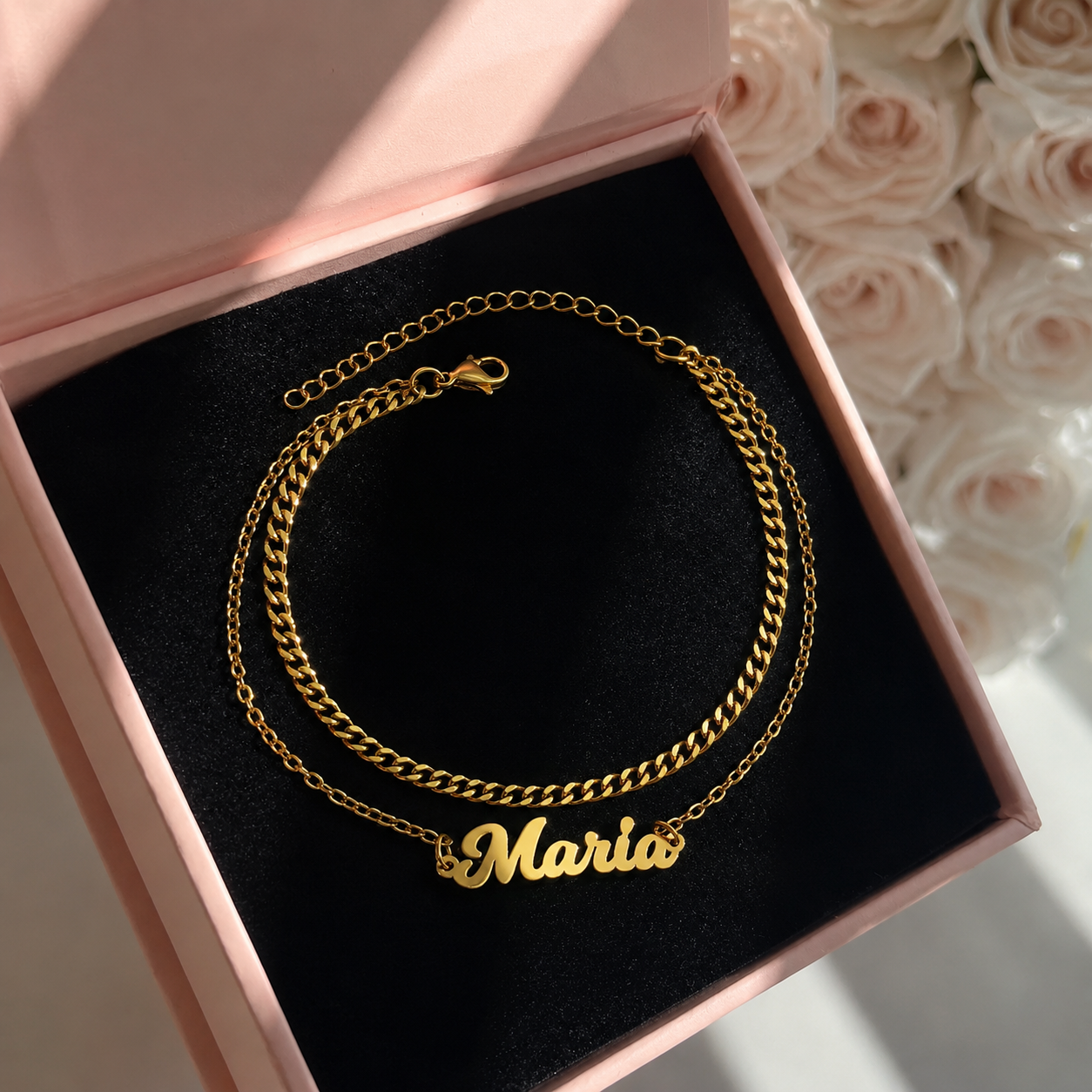 Cuban Double chain Custom Name Anklet