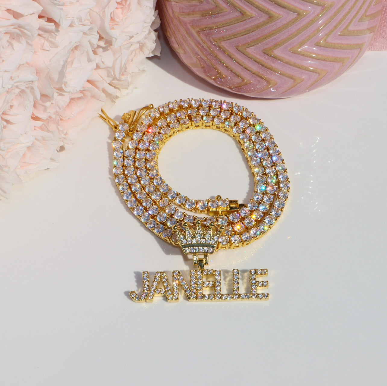 Mini ICY Crown Diamond Custom Name Necklace