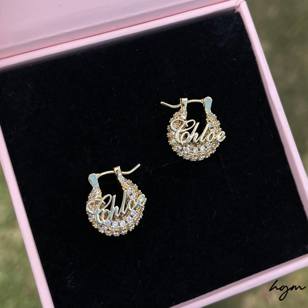 Mini Muse | Personalized Kids Hoop Earrings – Custom Name Hoops with CZ Diamond Crystals